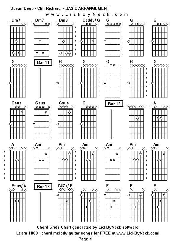 Chord Grids Chart of chord melody fingerstyle guitar song-Ocean Deep - Cliff Richard  - BASIC ARRANGEMENT,generated by LickByNeck software.